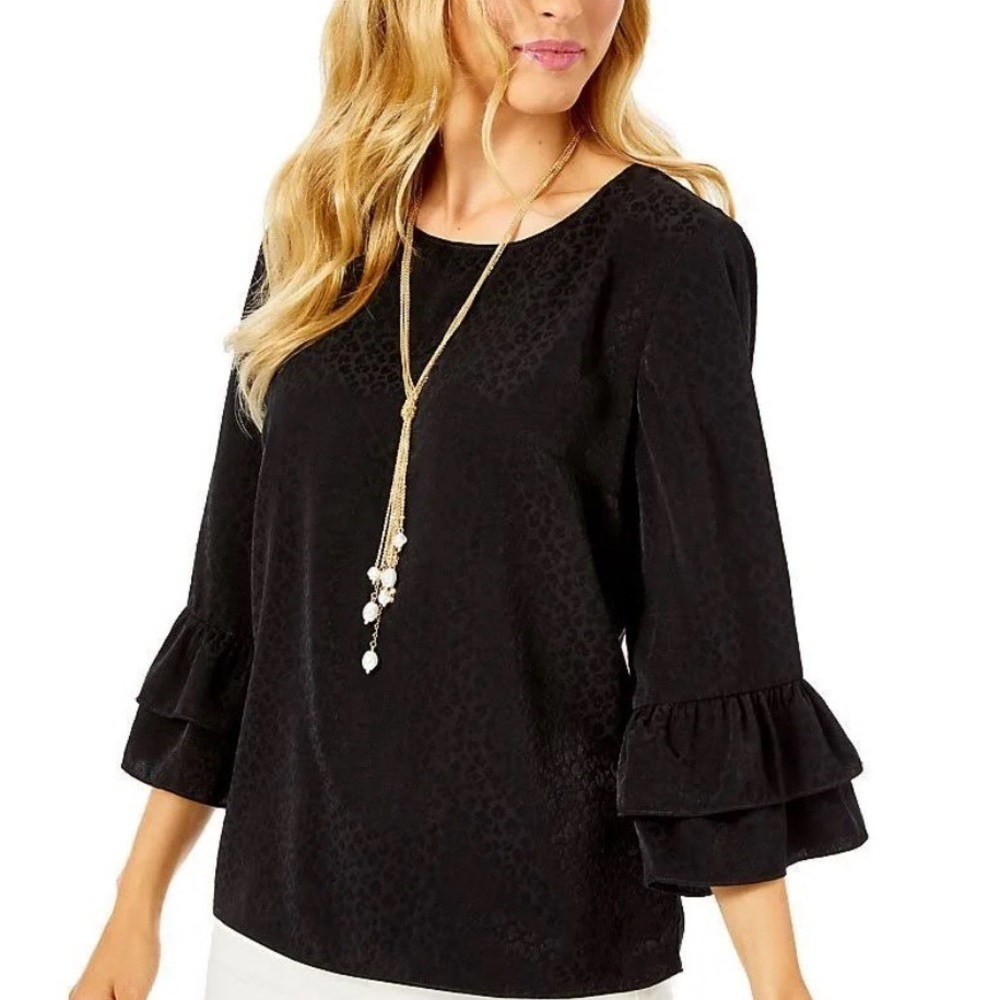 Lilly Pulitzer Black Animal Print Top